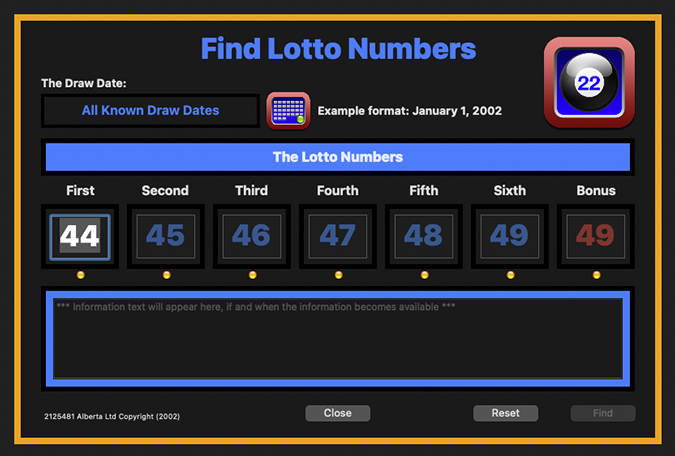 Find Lotto Numbers Window