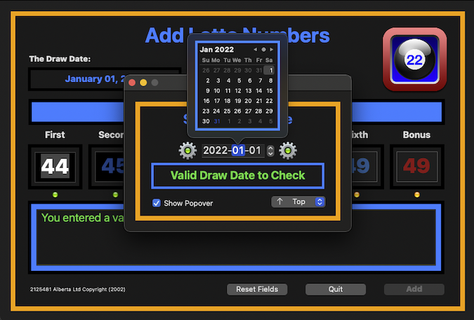 Select Valid Draw Date Calendar Window